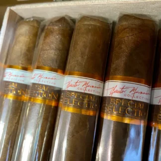 A box of cigars in the middle of a row.