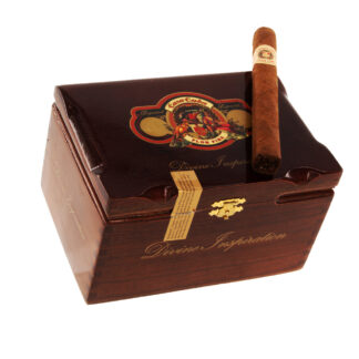 A wooden box with a cigar inside of it