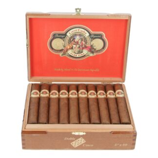A box of cigars with the lid open.